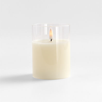View 3"x4" Clear Glass Ivory Flameless Pillar Candle details