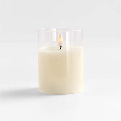 3"x4" Clear Glass Ivory Flameless Pillar Candle