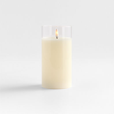 View 3"x6" Clear Glass Ivory Flameless Pillar Candle details