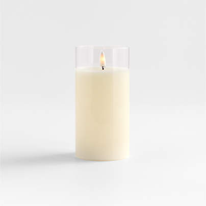 3"x6" Clear Glass Ivory Flameless Pillar Candle