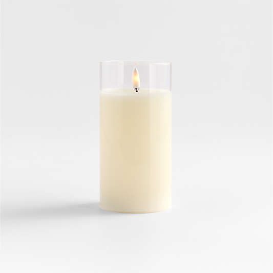 3"x6" Clear Glass Ivory Flameless Pillar Candle