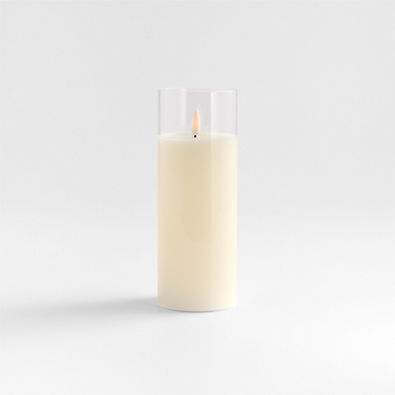 View 3"x8" Clear Glass Ivory Flameless Pillar Candle details