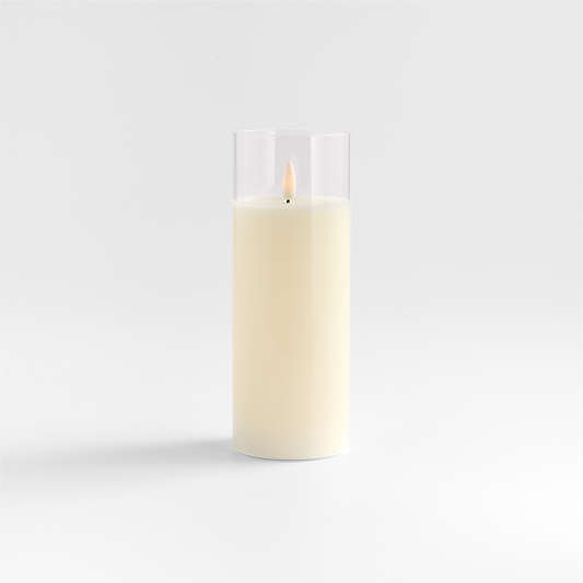 3"x8" Clear Glass Ivory Flameless Pillar Candle