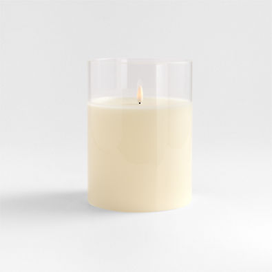 View 6"x8" Clear Glass Ivory Flameless Pillar Candle details
