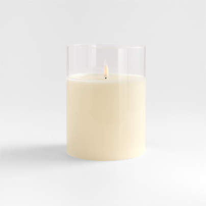 6"x8" Clear Glass Ivory Flameless Pillar Candle