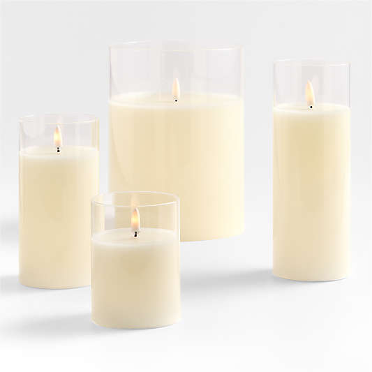 Clear Glass Ivory Flameless Pillar Candles