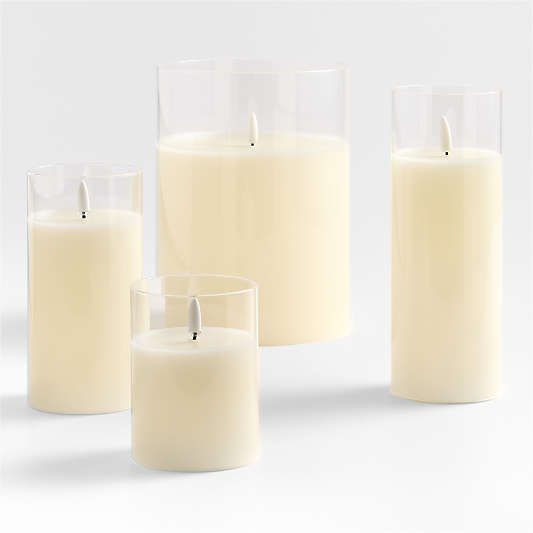 Clear Glass Ivory Flameless Pillar Candles