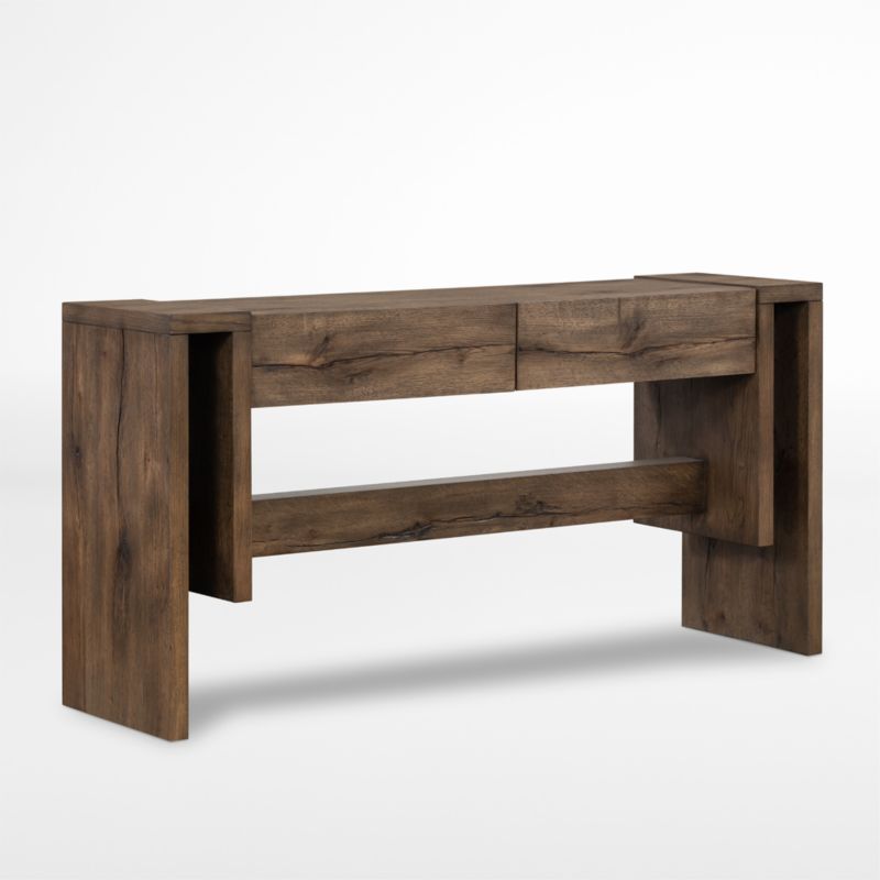 Cleave 63" Rectangular Brown Oak Wood Storage Console Table