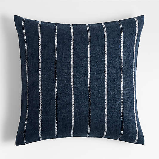 Cliff 23"x23" Blue Pinstripe Linen Throw Pillow