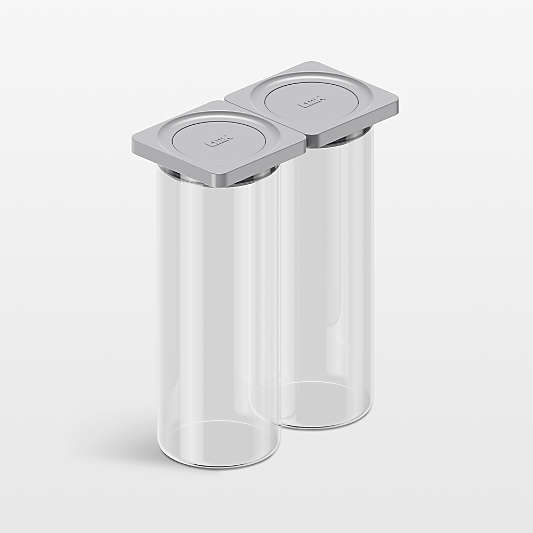 Cliik Home Large Grey 2-Pack Press Glass Canisters