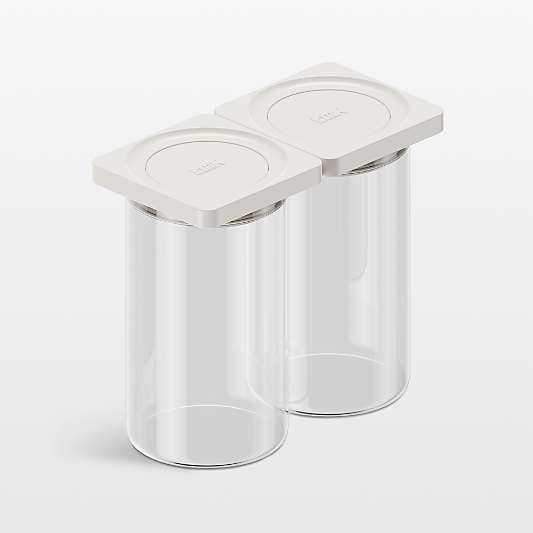 cliik Medium Cream 2-Pack Press Glass Canisters