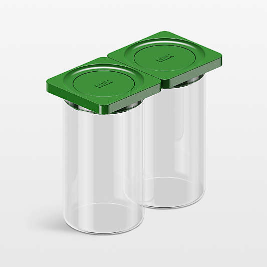cliik Medium Green 2-Pack Press Glass Canisters