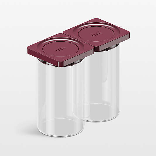cliik Medium Maroon 2-Pack Press Glass Canisters