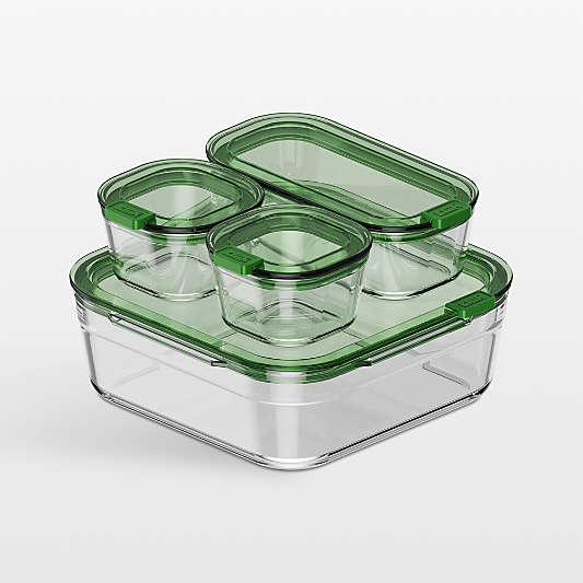 cliik Stack Small Green Glass Food Storage Containers Family Set