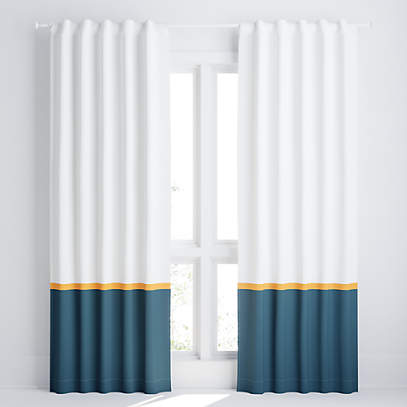 White And Navy Color Block Blackout, Navy And White Blackout Curtains