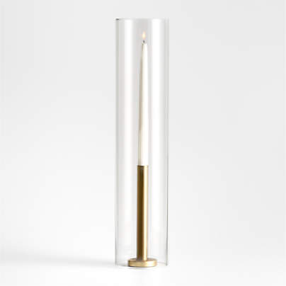 Orion Large Brass Finish Taper Candle Holder with Tall Fluted Glass Candle Holder Sleeve
