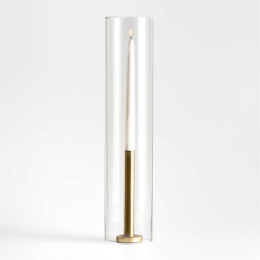 Orion Large Brass Finish Taper Candle Holder with Tall Fluted Glass Candle Holder Sleeve