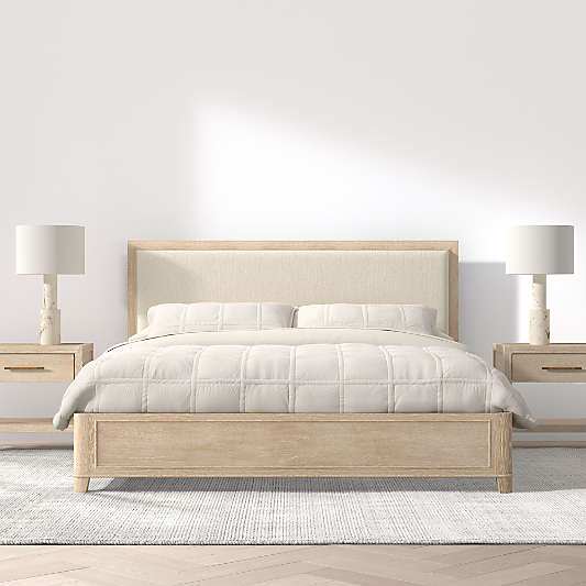 Clairemont Natural Oak Wood Upholstered Bed