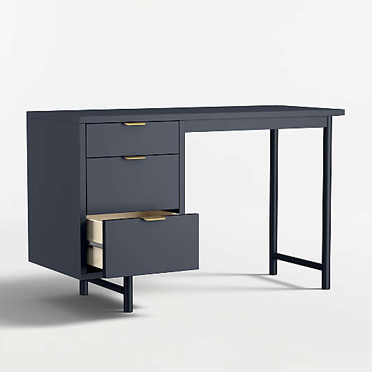 Classic 48" Navy Blue Wood 3-Drawer Kids Desk