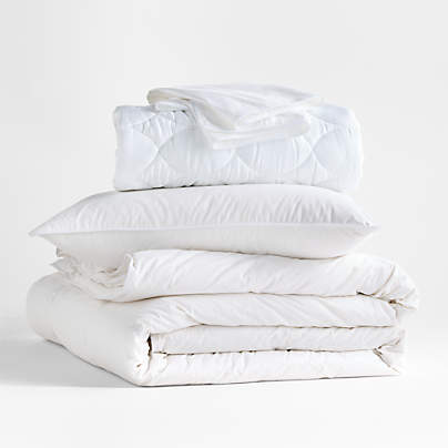 Classic Down Twin Bedding Insert Bundle with Feather Down Pillows & Protectors