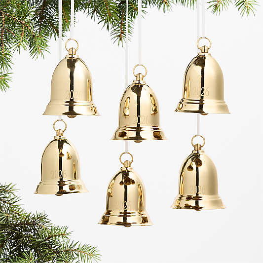 Gold Classic Bell 2026 Christmas Tree Ornament Set of 6