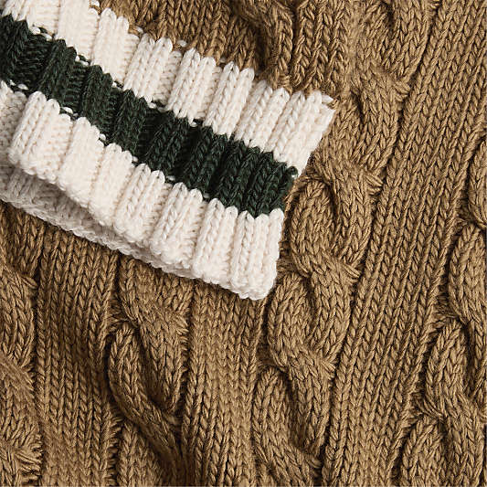 Classic Cable Knit Wool Blend 70"x55" Camel Tan and Arctic Ivory Throw Blanket by Venus Williams