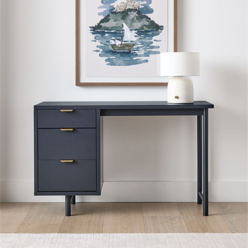 Classic 48" Navy Blue Wood 3-Drawer Kids Desk - image 2 of 9