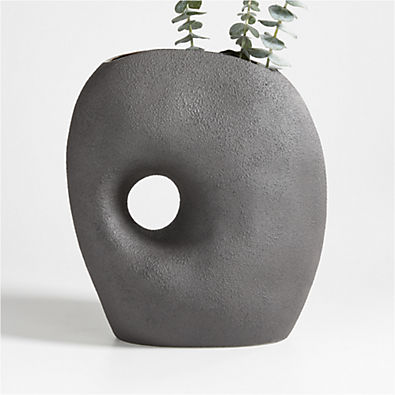 View Clyborne Textured Black Ceramic Vase 12" details
