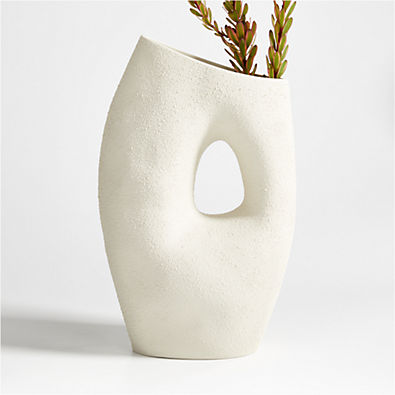 View Clyborne Textured White Ceramic Vase 16" details