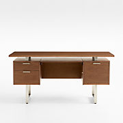 Greye 60" Ash Brown Burl Wood Desk with Swivel Drawers