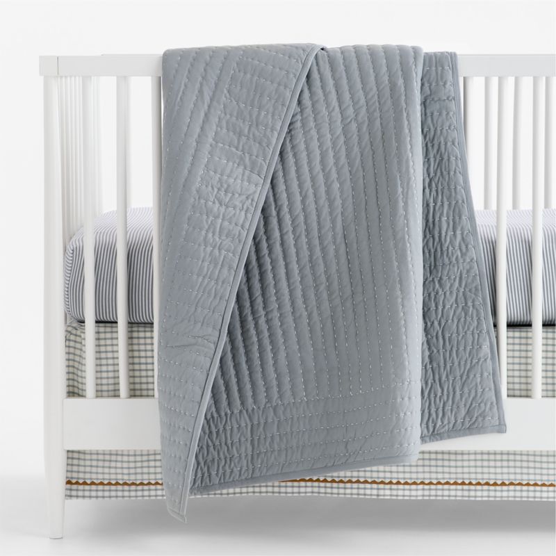 Comfy Tee Keepsake Stitched Blue 100% Organic Cotton Jersey Crib Quilt - image 3 of 11