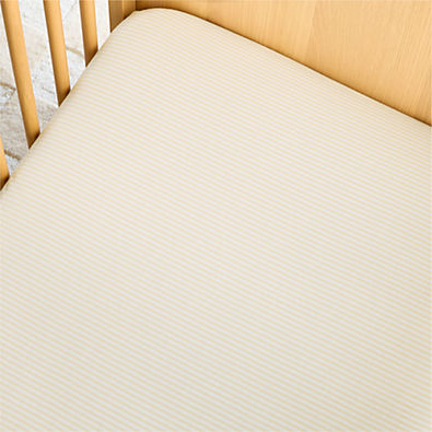 View Comfy Tee Whisper Stripe Natural 100% Organic Cotton Jersey Baby Crib Fitted Sheet details