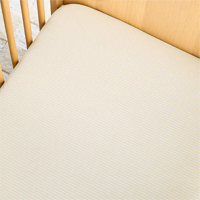 Comfy Tee Whisper Stripe Natural 100% Organic Cotton Jersey Baby Crib Fitted Sheet
