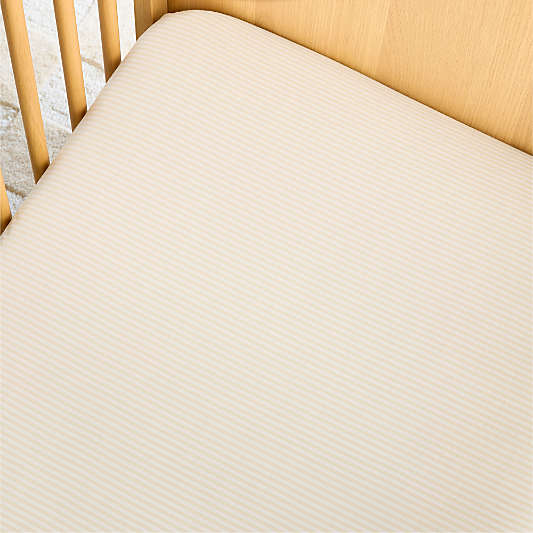 Comfy Tee Whisper Stripe Natural 100% Organic Cotton Jersey Baby Crib Fitted Sheet