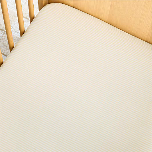 Comfy Tee Whisper Stripe Natural 100% Organic Cotton Jersey Baby Crib Fitted Sheet