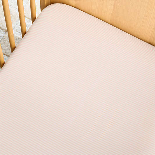 Comfy Tee Whisper Stripe Pink 100% Organic Cotton Jersey Baby Crib Fitted Sheet