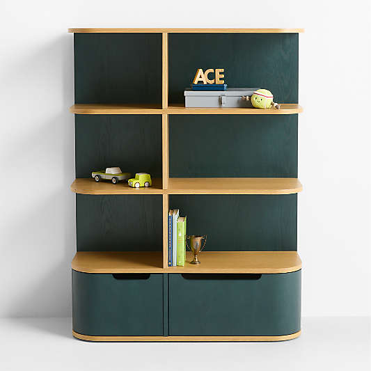 Compton 38" Natural and Dyed Green Wood Kids Bookcase by Venus Williams