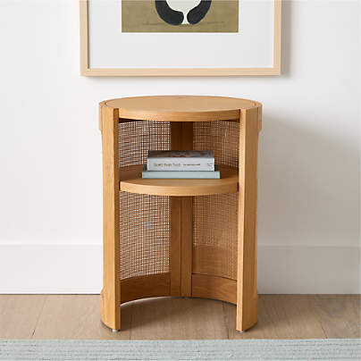Cane 18" Natural Wood Round Nursery Side Table