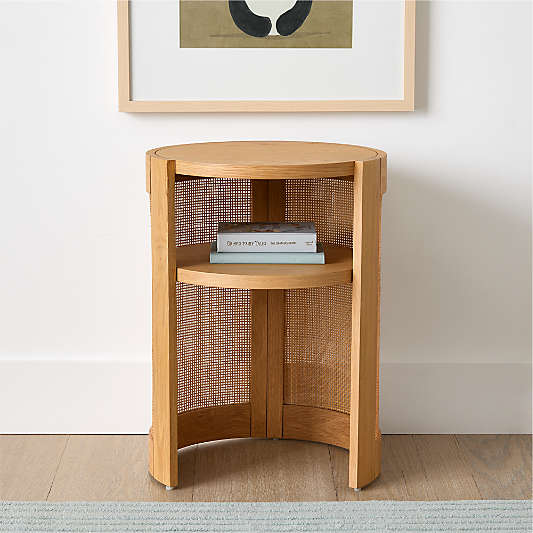 Cane 18" Natural Wood Round Nursery Side Table