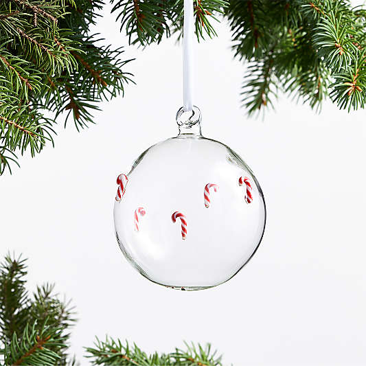 European Candy Cane Glass Ball Christmas Ornament, Set of 4