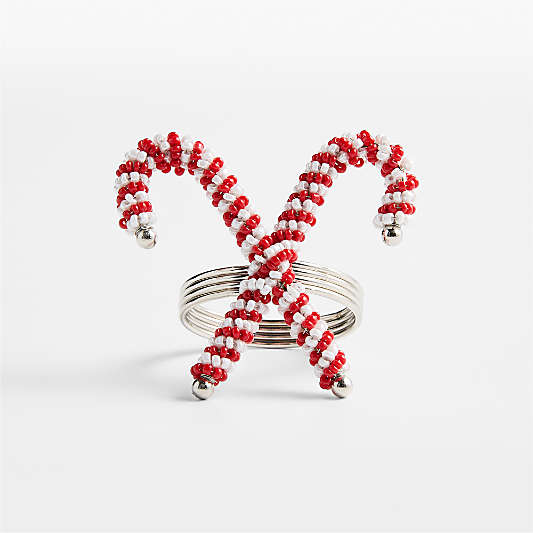 Beaded Candy Cane Napkin Rings, Set of 4
