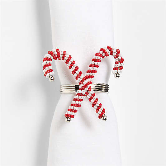 Beaded Candy Cane Napkin Rings, Set of 4