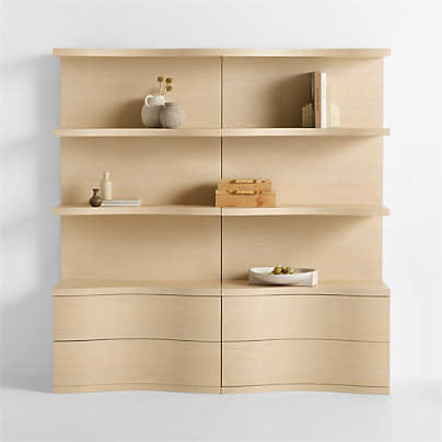 Coast 80" Whitewashed Oak Open Storage Bookcase, Set of 2