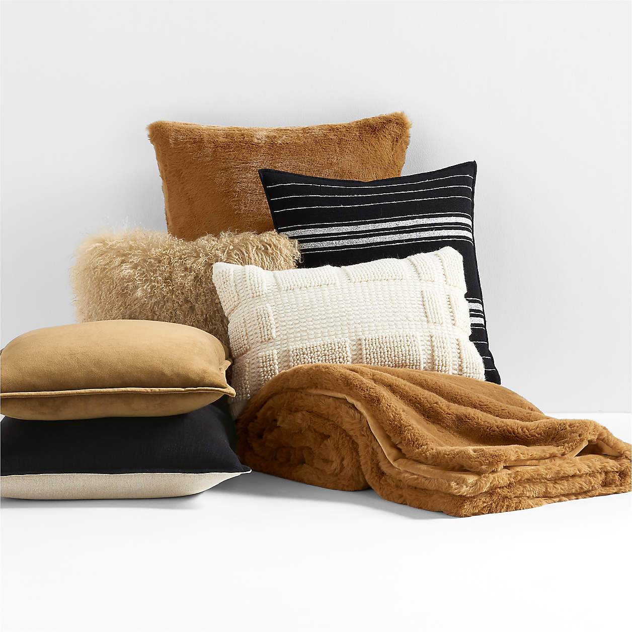 Cognac Brown Throw Pillow Arrangement