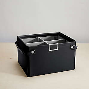 Black and White Striped Foldable File Storage Box with Lid, Gold Accen