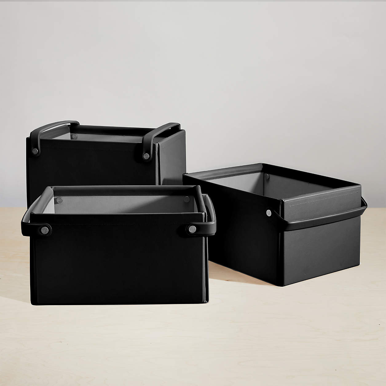 Folden Lane Medium Black Rectangular Collapsible Storage Baskets, Set of 3 Crate & Barrel