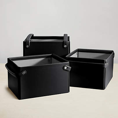 Folden Lane Small Black Rectangular Collapsible Storage Basket with Dividers