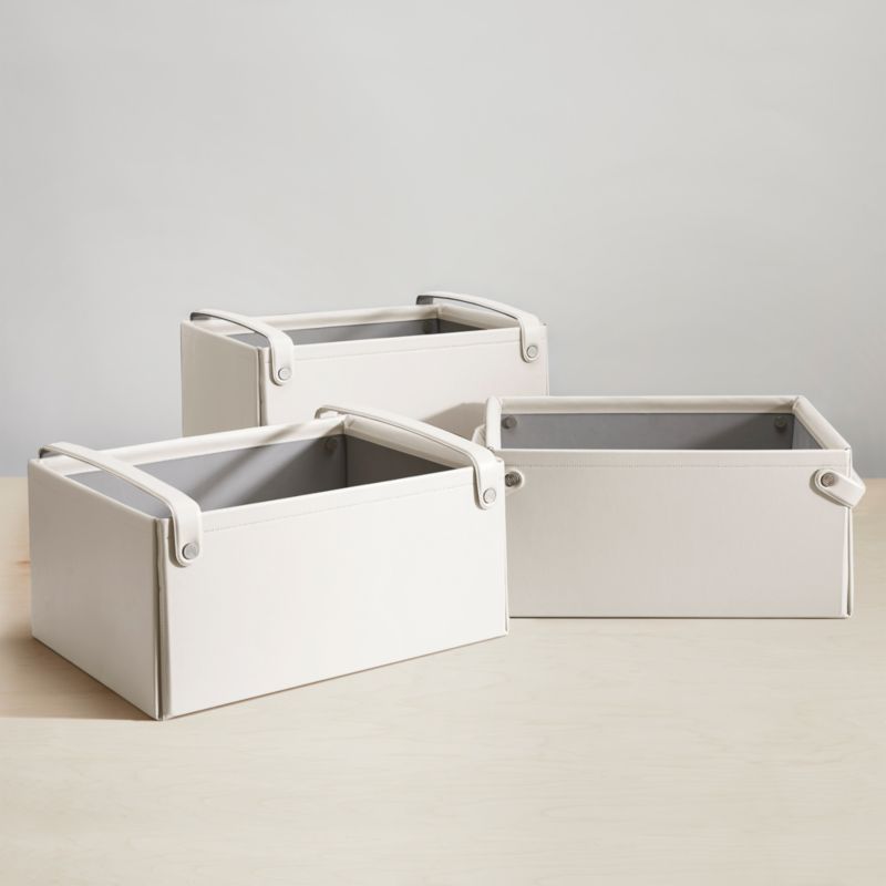 Large Cream White Rectangular Collapsible Storage Baskets, Set of 3 ...