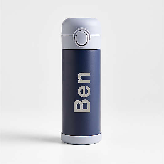 Blue Colorblock Insulated Stainless Steel Kids Water Bottle with Straw