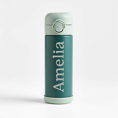 Green Colorblock Insulated Stainless Steel Kids Water Bottle with Straw